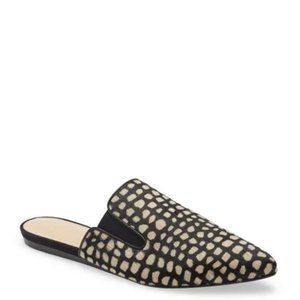 Jenni Kayne Genuine Calf Hair Mule Black Honey Giraffe Flats Slip On *NEW*